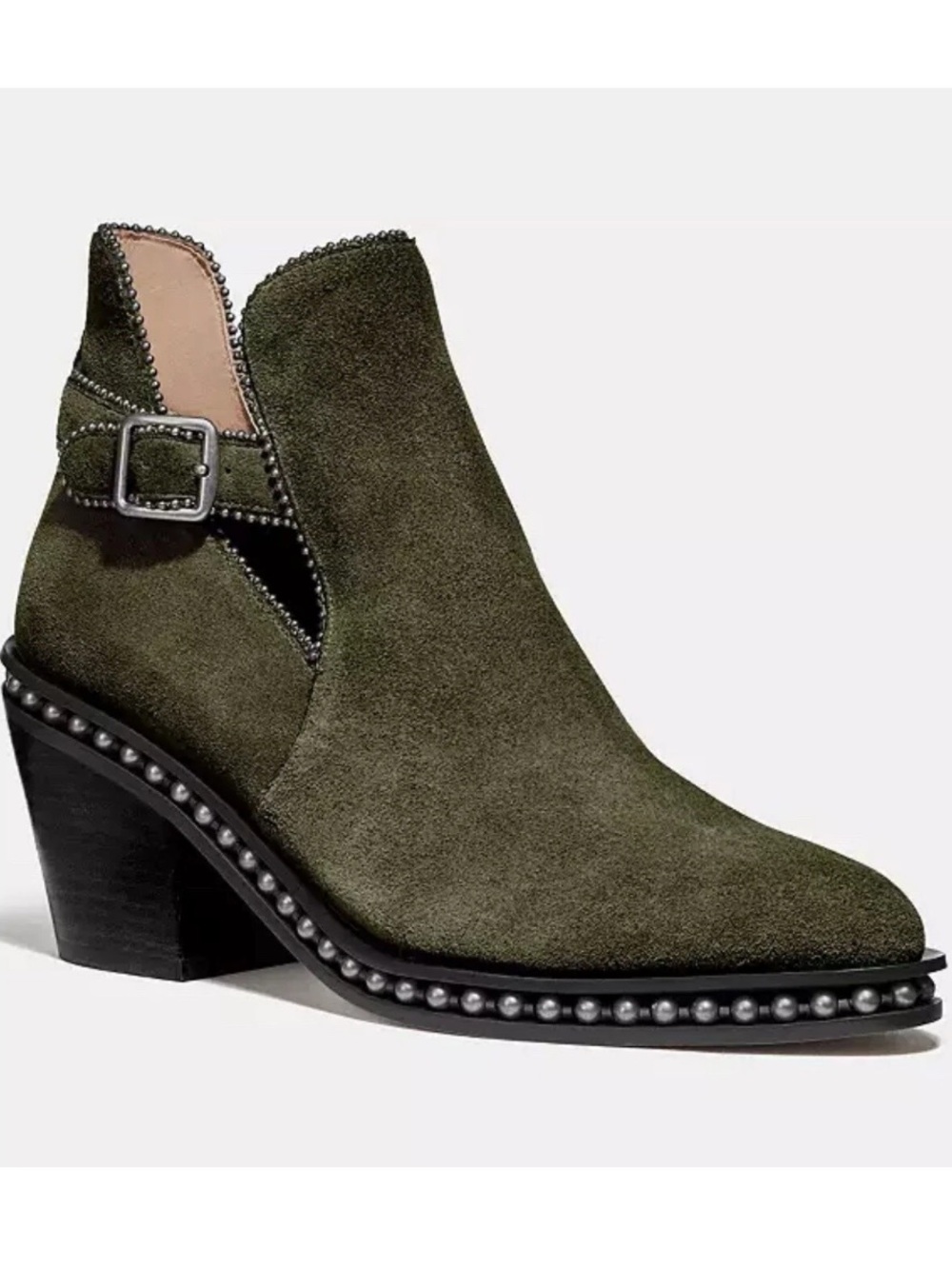 Coach Olive Green Suede Pippa Cutout Ankle Boots - Sz. 10 - Picture 2 of 14